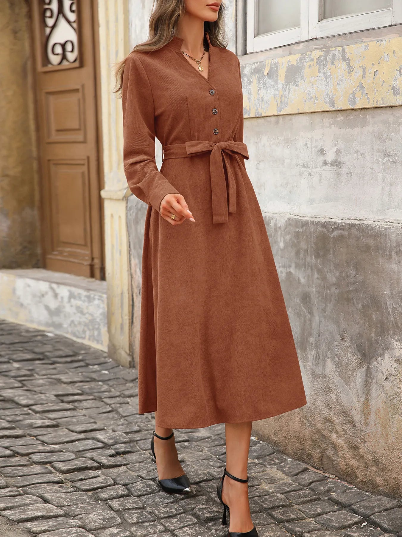 Belted Midi Dress - The Nicole - Tayan Dress Co.