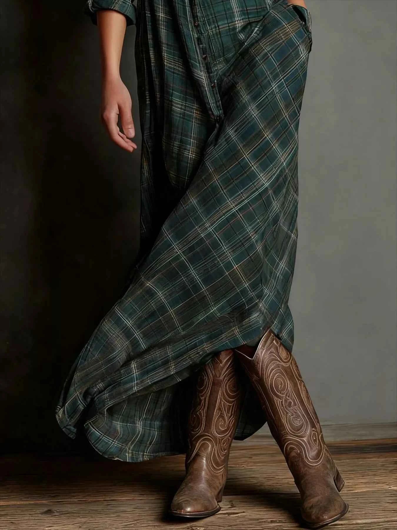 Full Size Plaid Button-Down Maxi Dress Plus Size