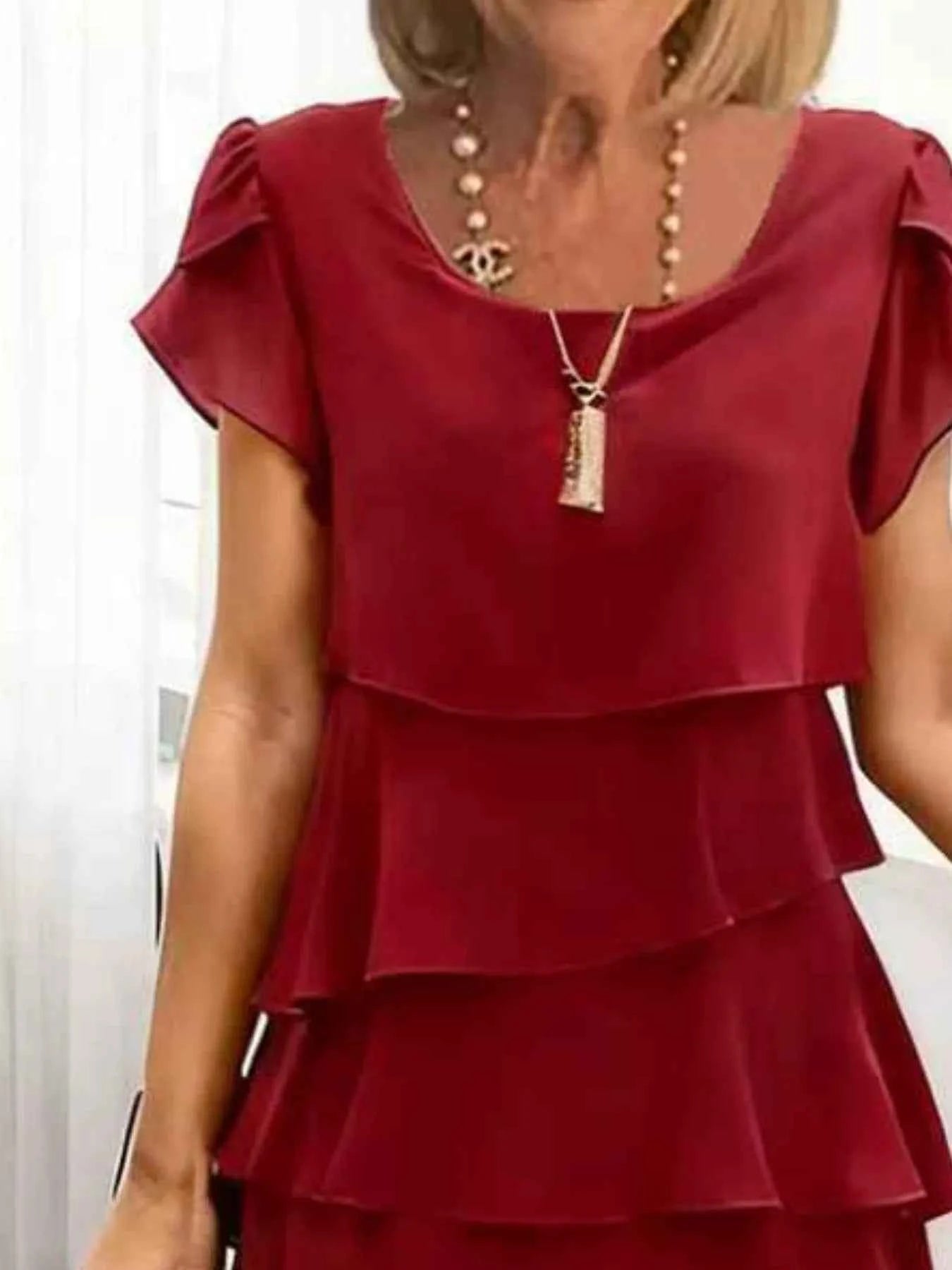 Ruffled Layered Petal Sleeve Dress