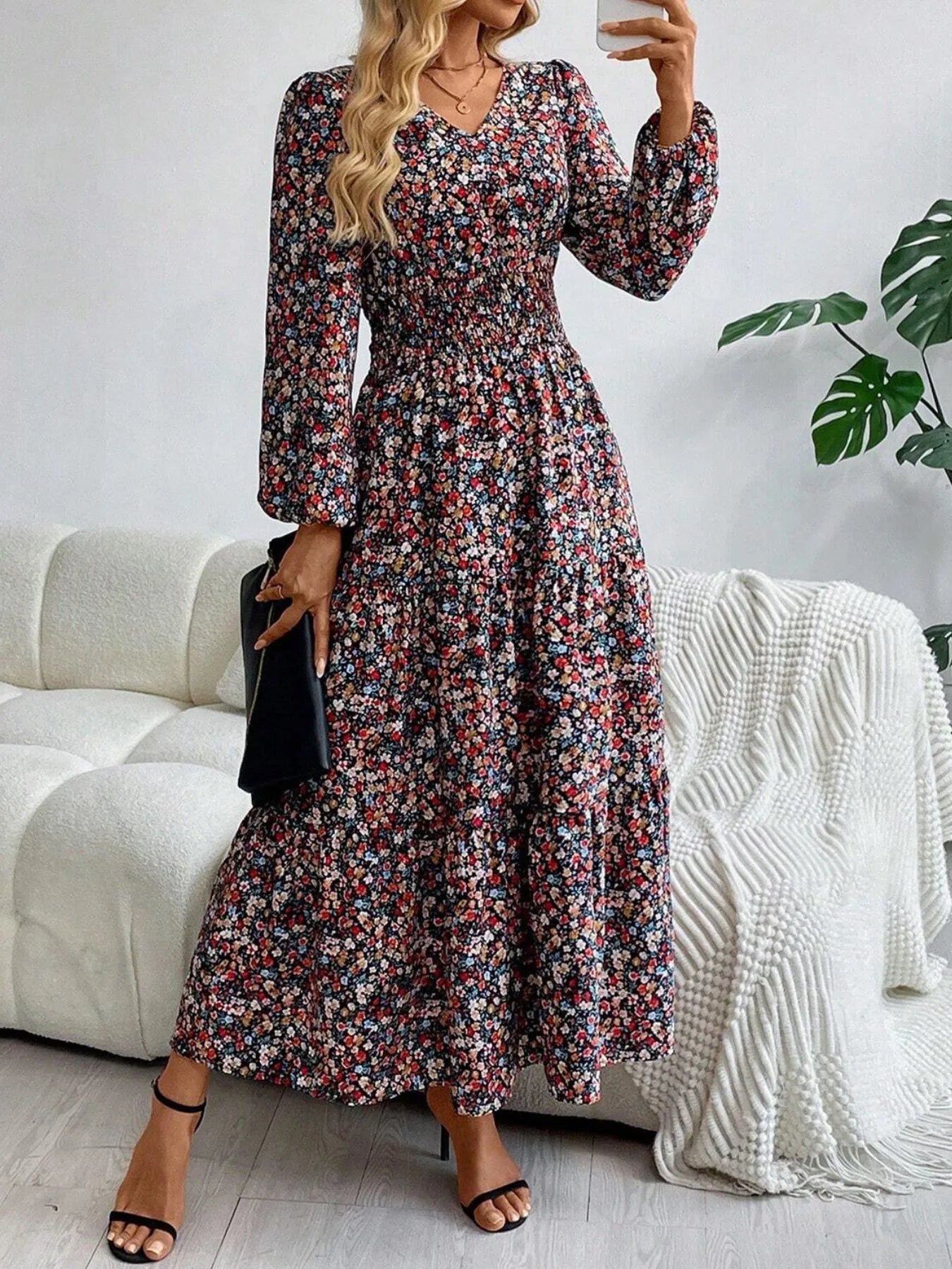 V - Neck Long Sleeve Dress - The Nicole - Tayan Dress Co.