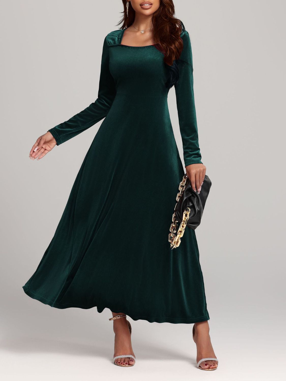 Velvet Square Neck Long Sleeve Dress - TNT Dress Co.