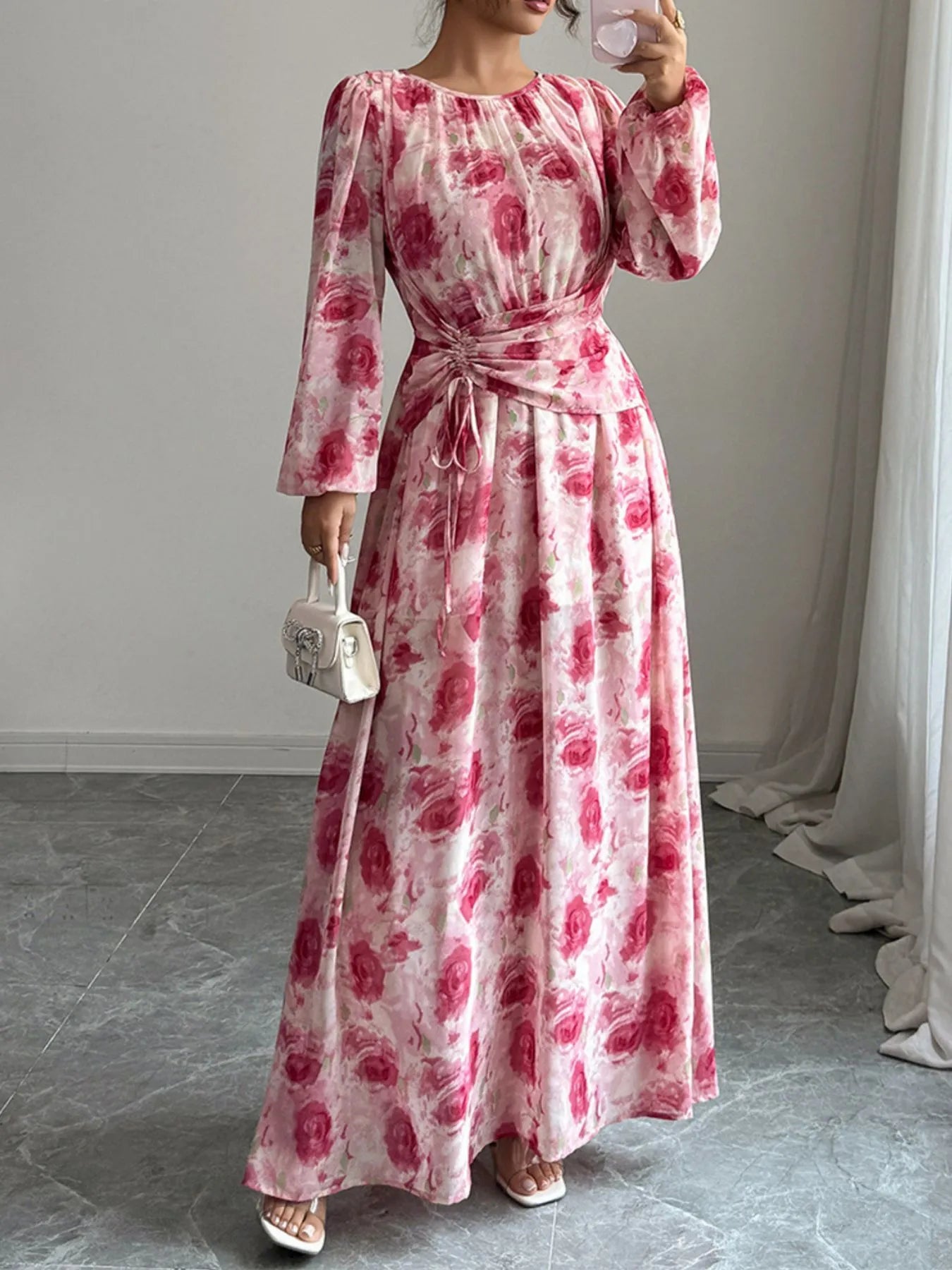 Long Sleeve Maxi Dress with Drawstring - The Nicole - Tayan Dress Co.