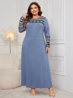 Honey Plus Size Printed Long Sleeve Dress with Round Neck - TNT Dress Co.