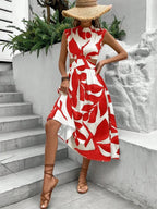 Cutout Printed Cap Sleeve Midi Dress - TNT Dress Co.