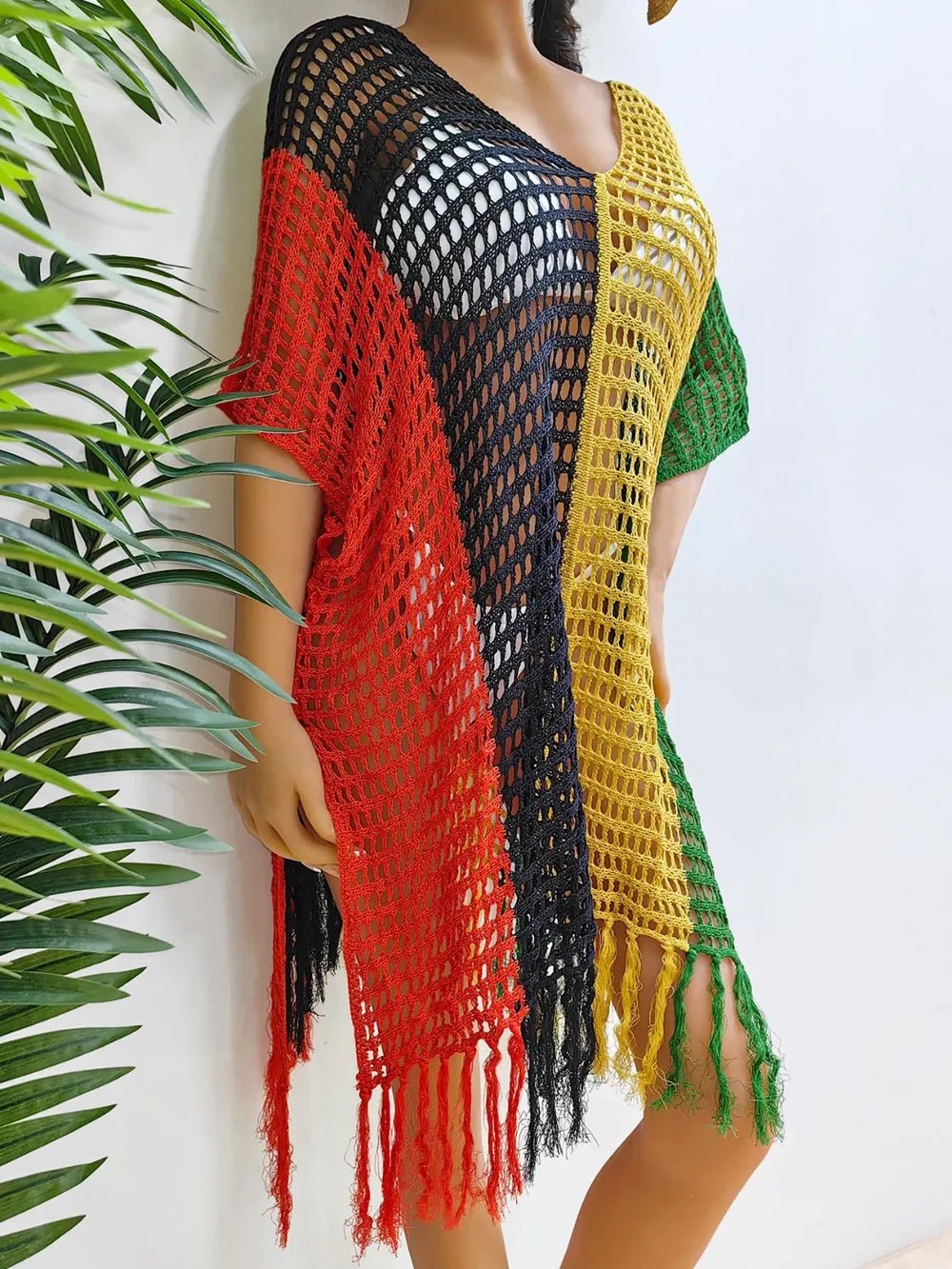 Fringe Color Block Scoop Neck Cover Up - TNT Dress Co.