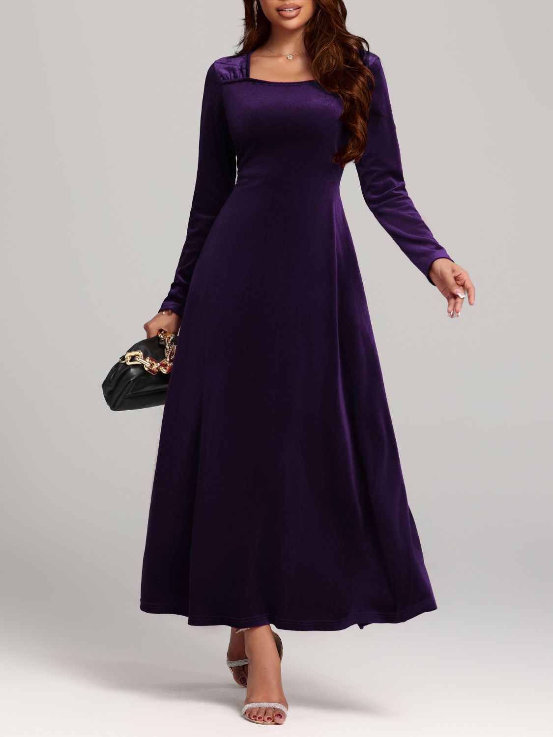 Velvet Square Neck Long Sleeve Dress - TNT Dress Co.