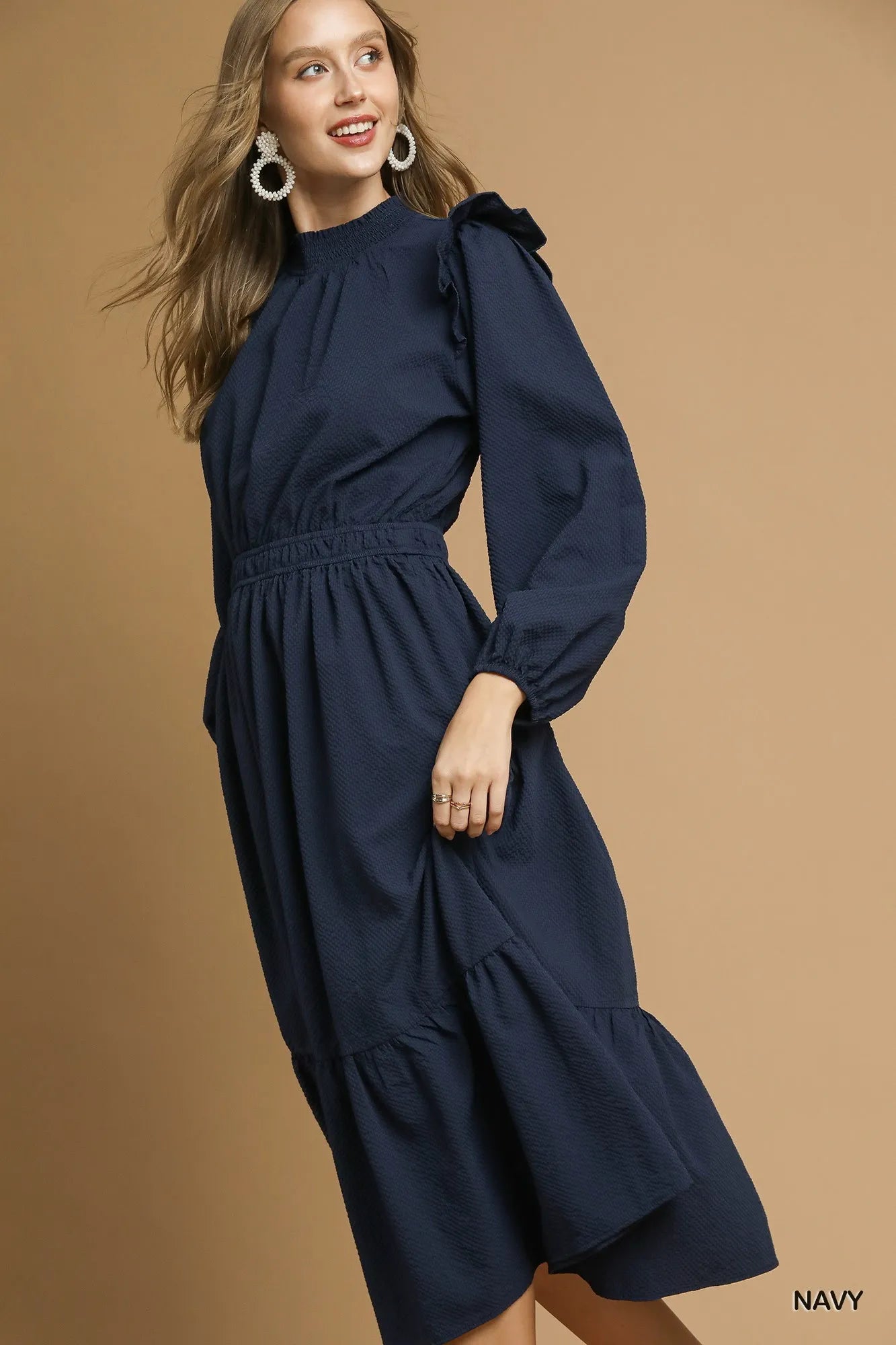 Midi Dress with Ruffle Shoulder - The Nicole - Tayan Dress Co.