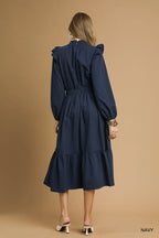 Midi Dress with Ruffle Shoulder - The Nicole - Tayan Dress Co.