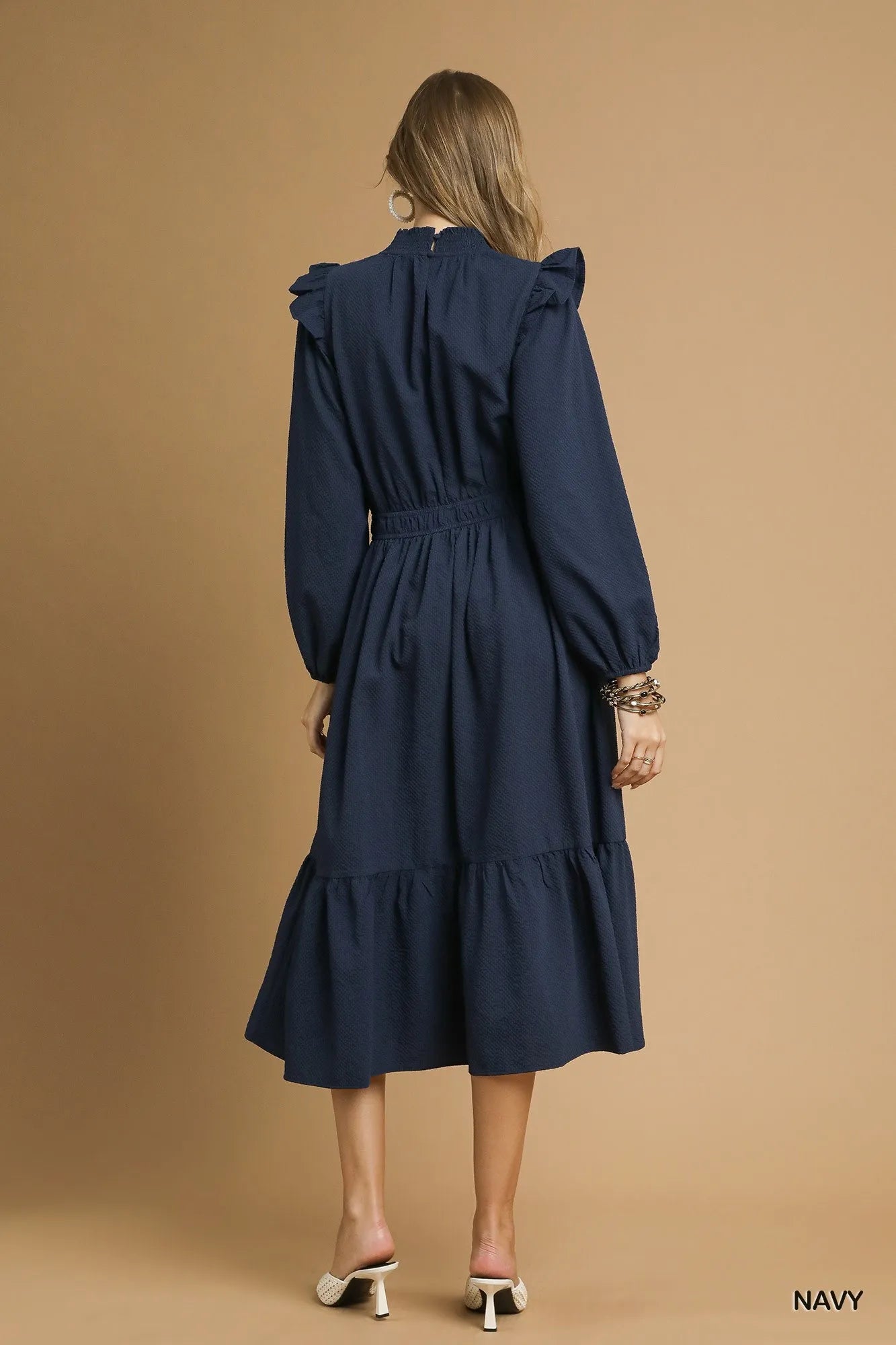 Midi Dress with Ruffle Shoulder - The Nicole - Tayan Dress Co.