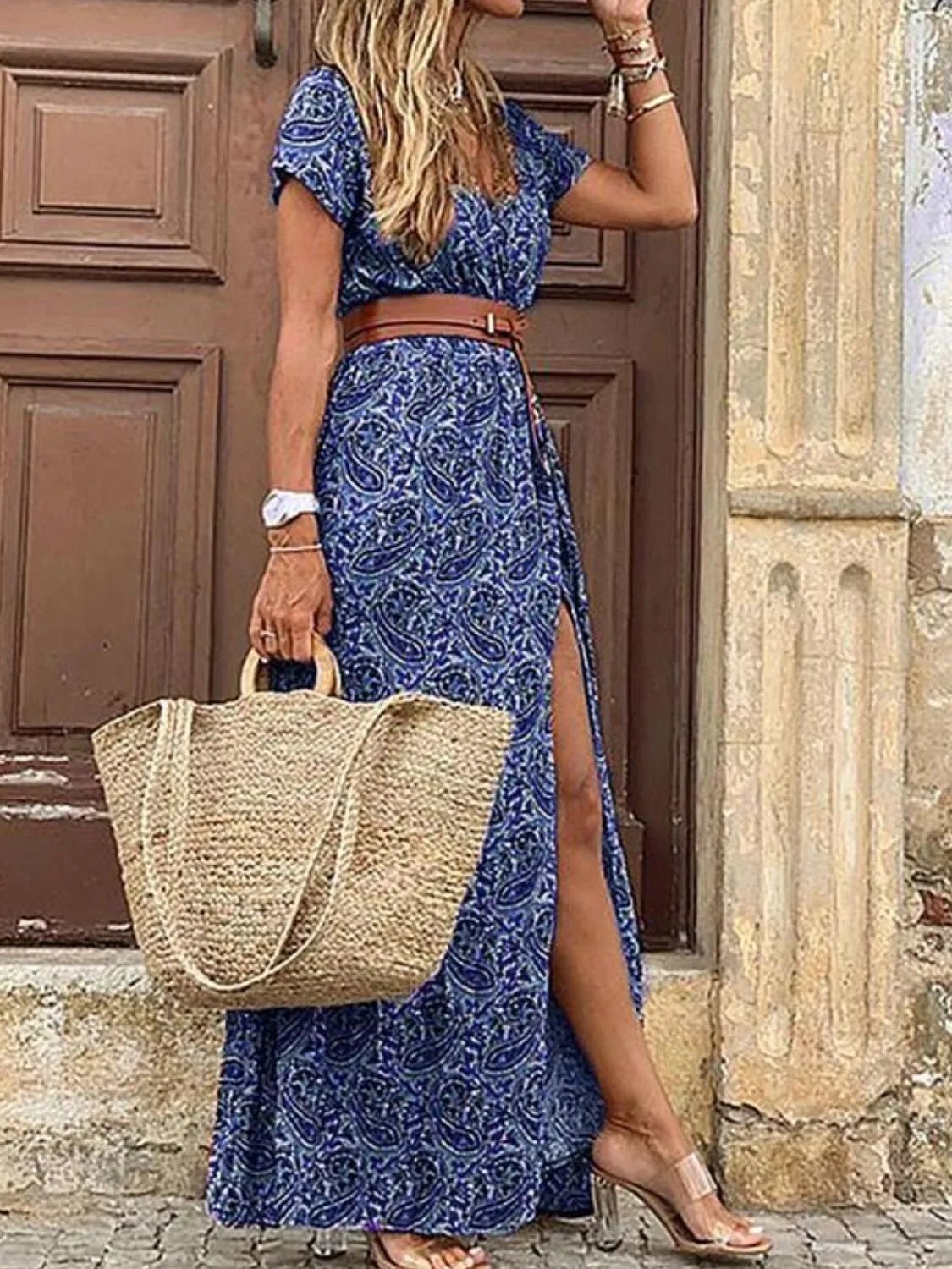 V - Neck Short Sleeve Maxi Dress - The Nicole - Tayan Dress Co.