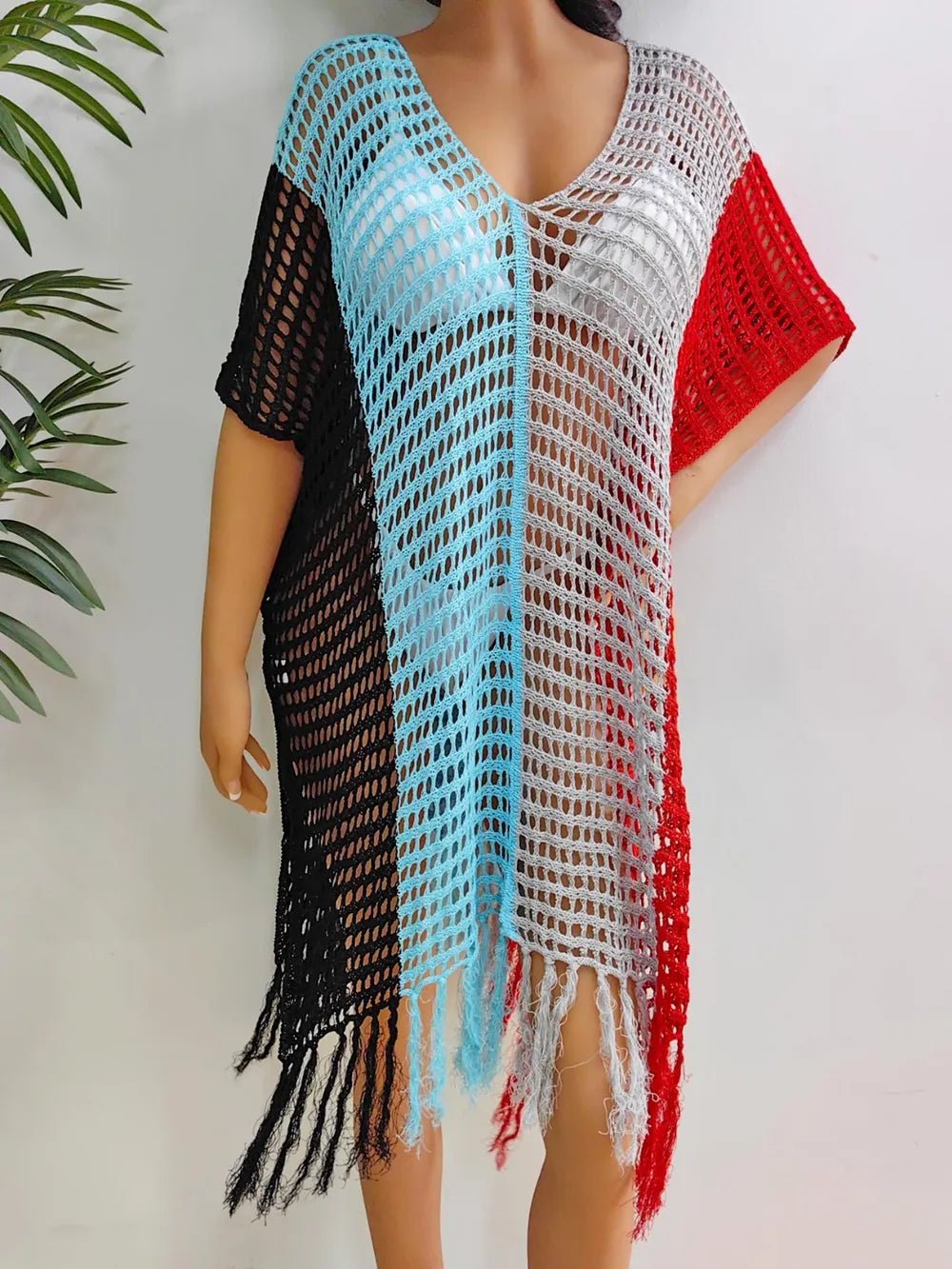 Fringe Color Block Scoop Neck Cover Up - TNT Dress Co.