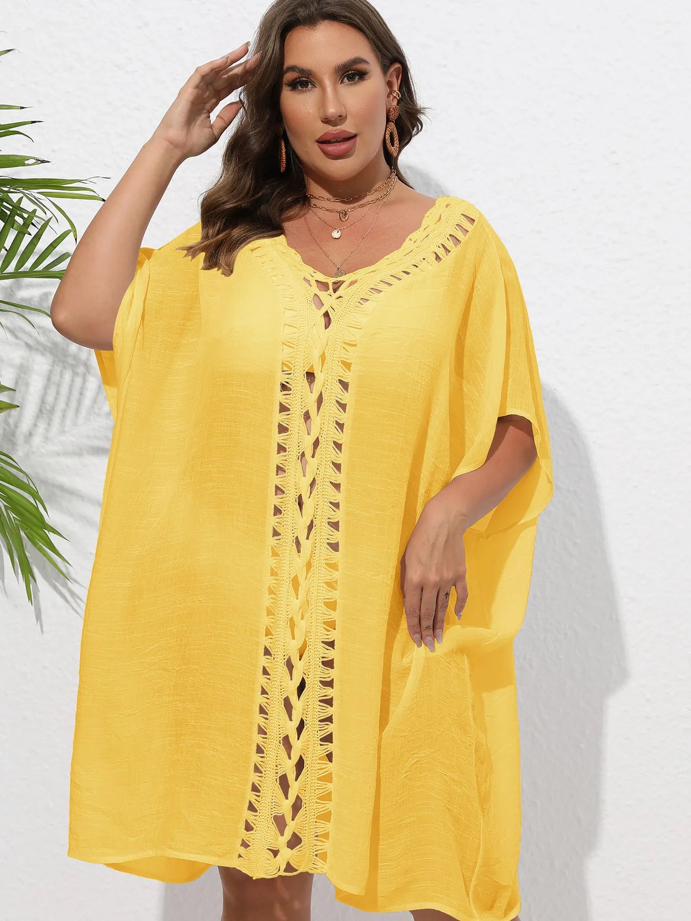 Crochet Trim V - Neck Beach Cover Up Dress - TNT Dress Co.