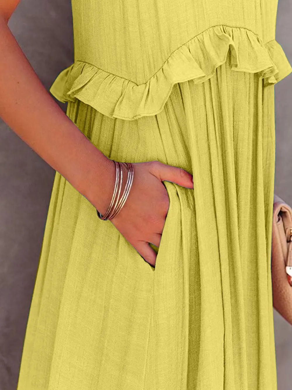 Ruffled Sleeveless Tiered Maxi Dress with Pockets - TNT Dress Co.