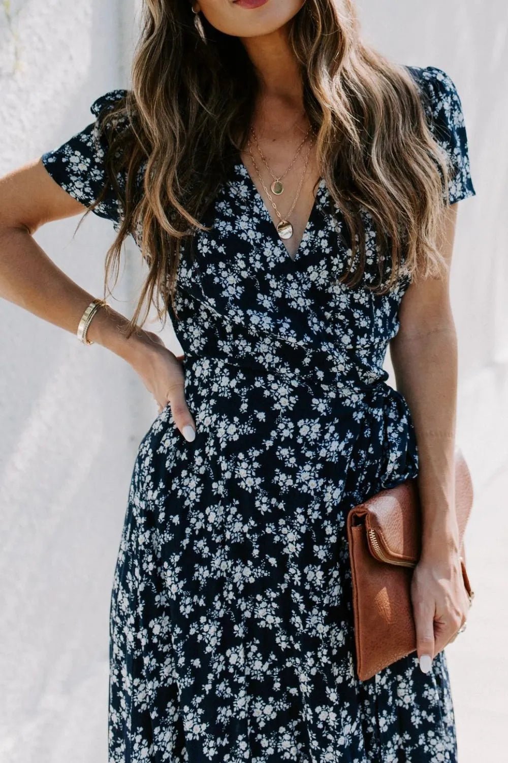 Floral Surplice Short Sleeve Dress - TNT Dress Co.