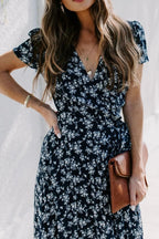 Floral Surplice Short Sleeve Dress - TNT Dress Co.