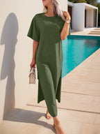 Slit Round Neck Short Sleeve Tee Dress - TNT Dress Co.