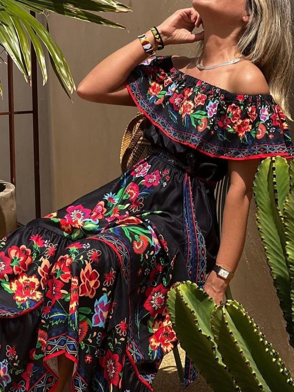 Floral Off Shoulder Ruffle Maxi Dress - TNT Dress Co.
