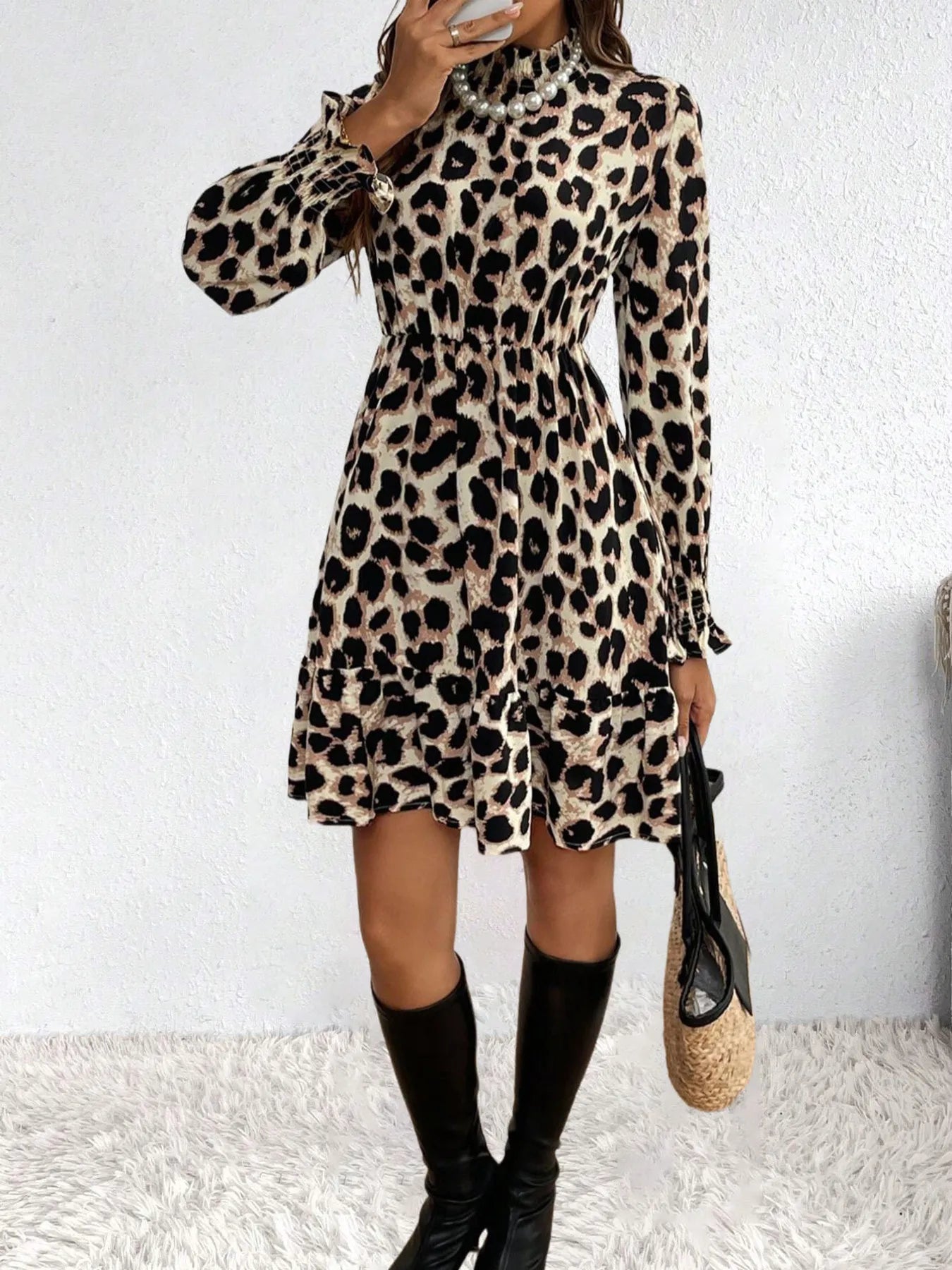 Leopard Print Long Sleeve Dress - The Nicole - Tayan Dress Co.