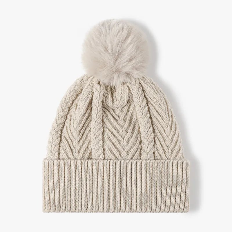 Cable Knit Solid Color Hat with Pompom - The Nicole - Tayan Dress Co.