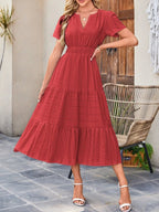 Tiered Notched Short Sleeve Dress - TNT Dress Co.