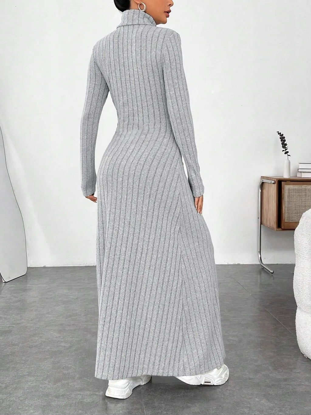 Ribbed Turtleneck Long Sleeve Maxi Knit Dress - The Nicole - Tayan Dress Co.