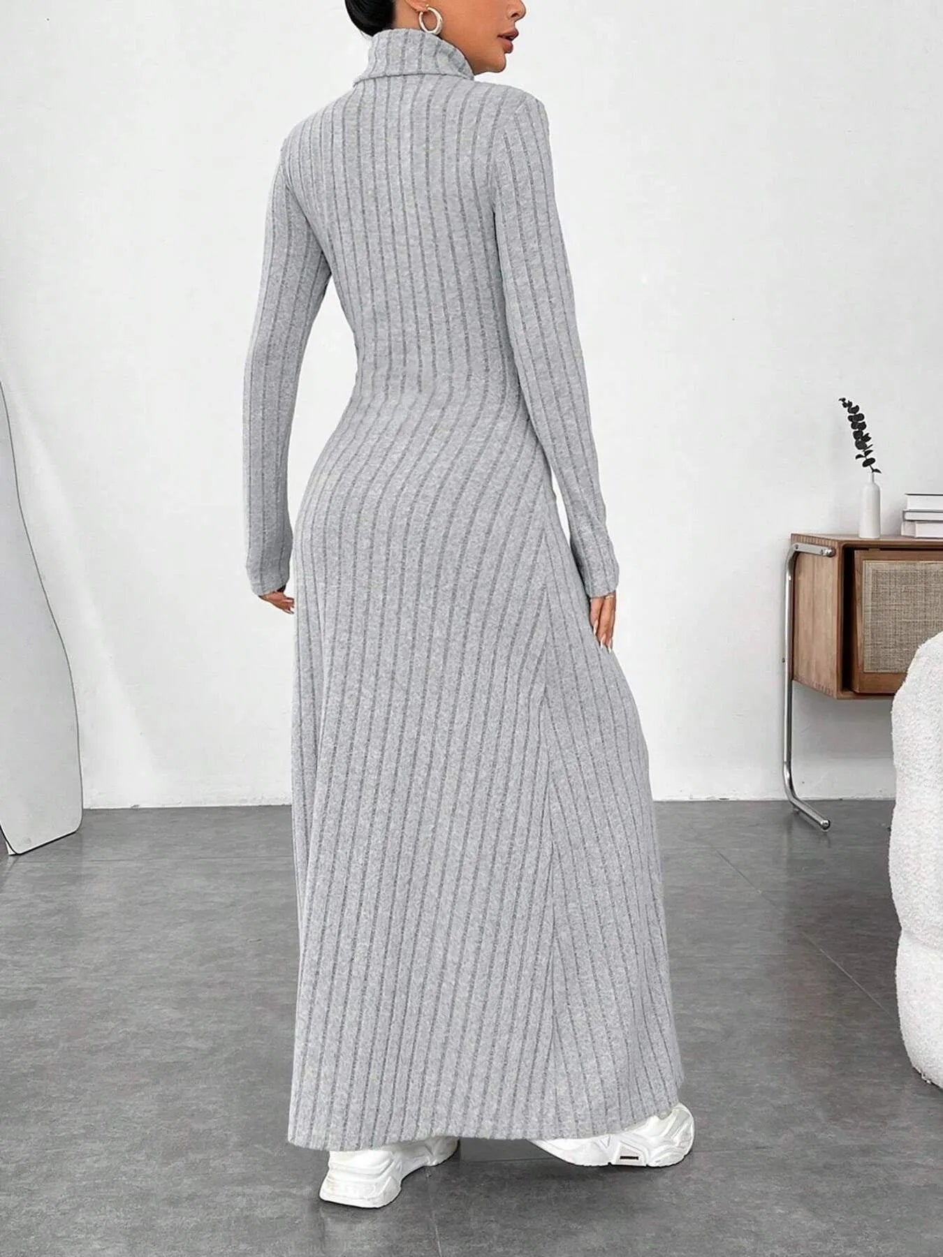 Ribbed Turtleneck Long Sleeve Maxi Knit Dress - The Nicole - Tayan Dress Co.
