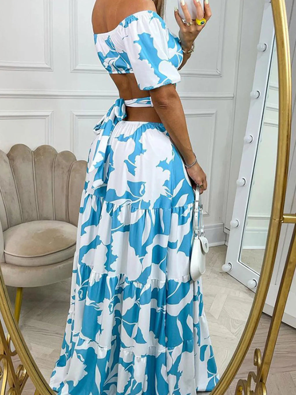 Full Size Cutout Off - Shoulder Printed Maxi Dress Plus Size - TNT Dress Co.