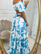 Full Size Cutout Off - Shoulder Printed Maxi Dress Plus Size - TNT Dress Co.