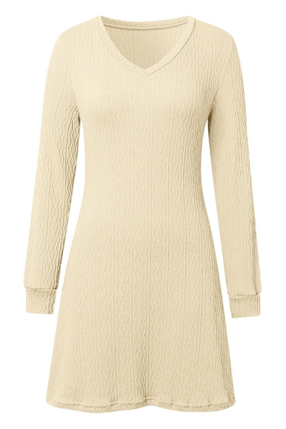 V - Neck Long Sleeve Textured Dress - TNT Dress Co.