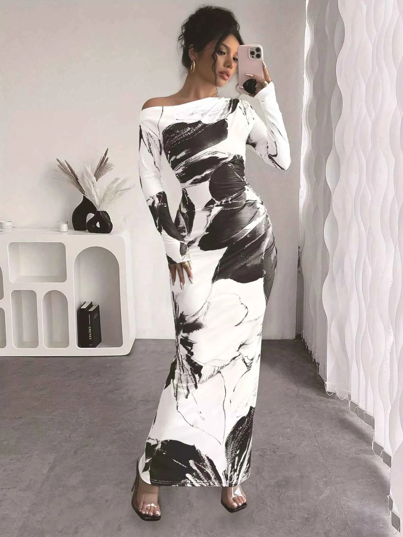 One Shoulder Long Sleeve Dress