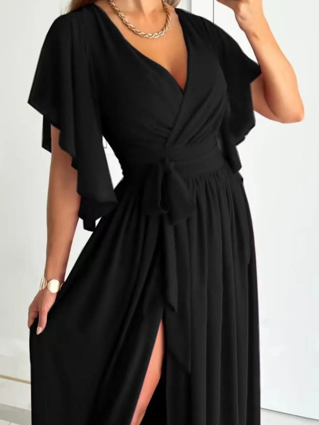 Flutter Sleeve Surplice Tie Waist Dress - TNT Dress Co.