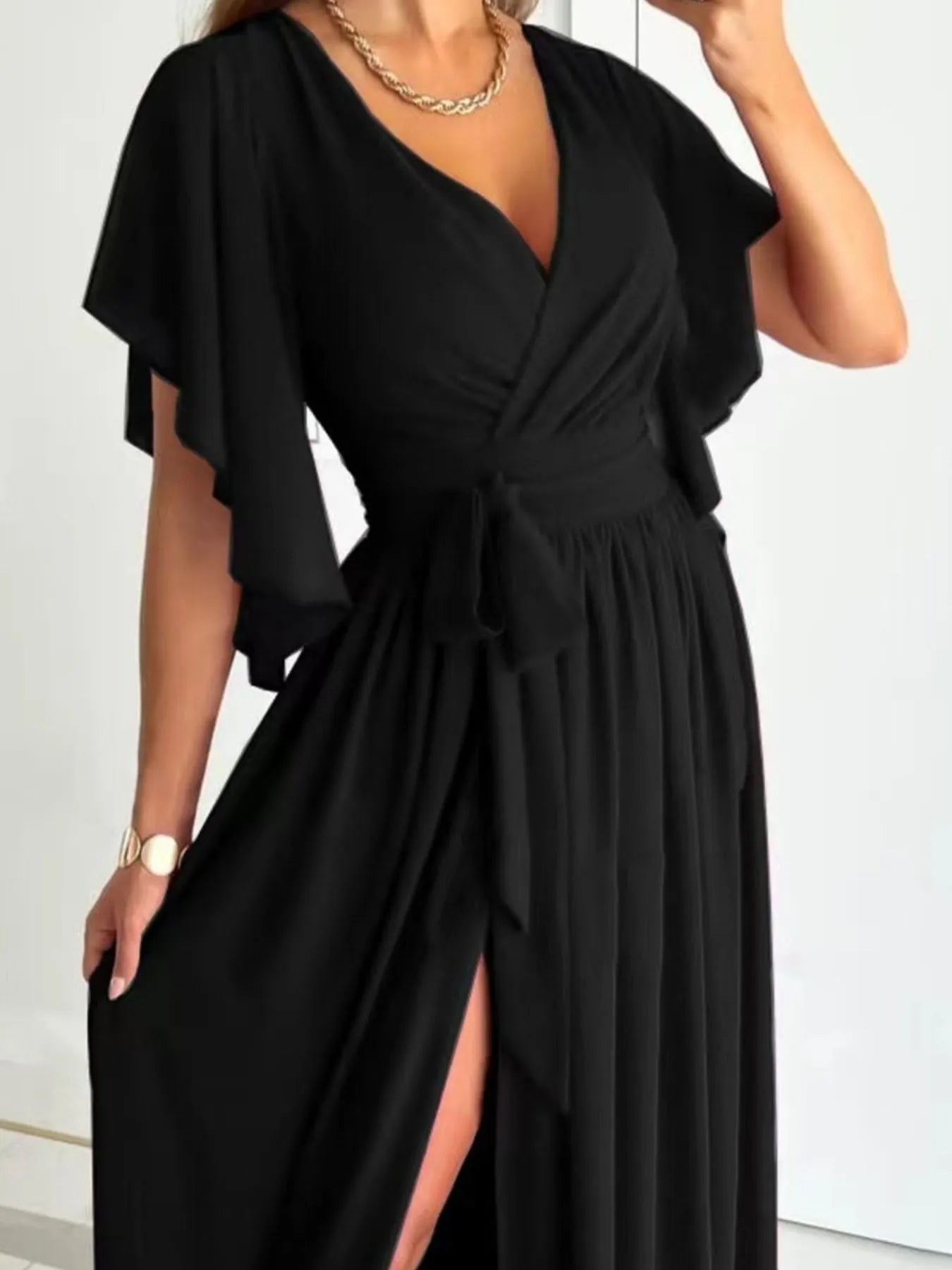 Flutter Sleeve Surplice Tie Waist Dress - TNT Dress Co.