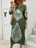 Side Slit Printed Tie Neck Dress - TNT Dress Co.