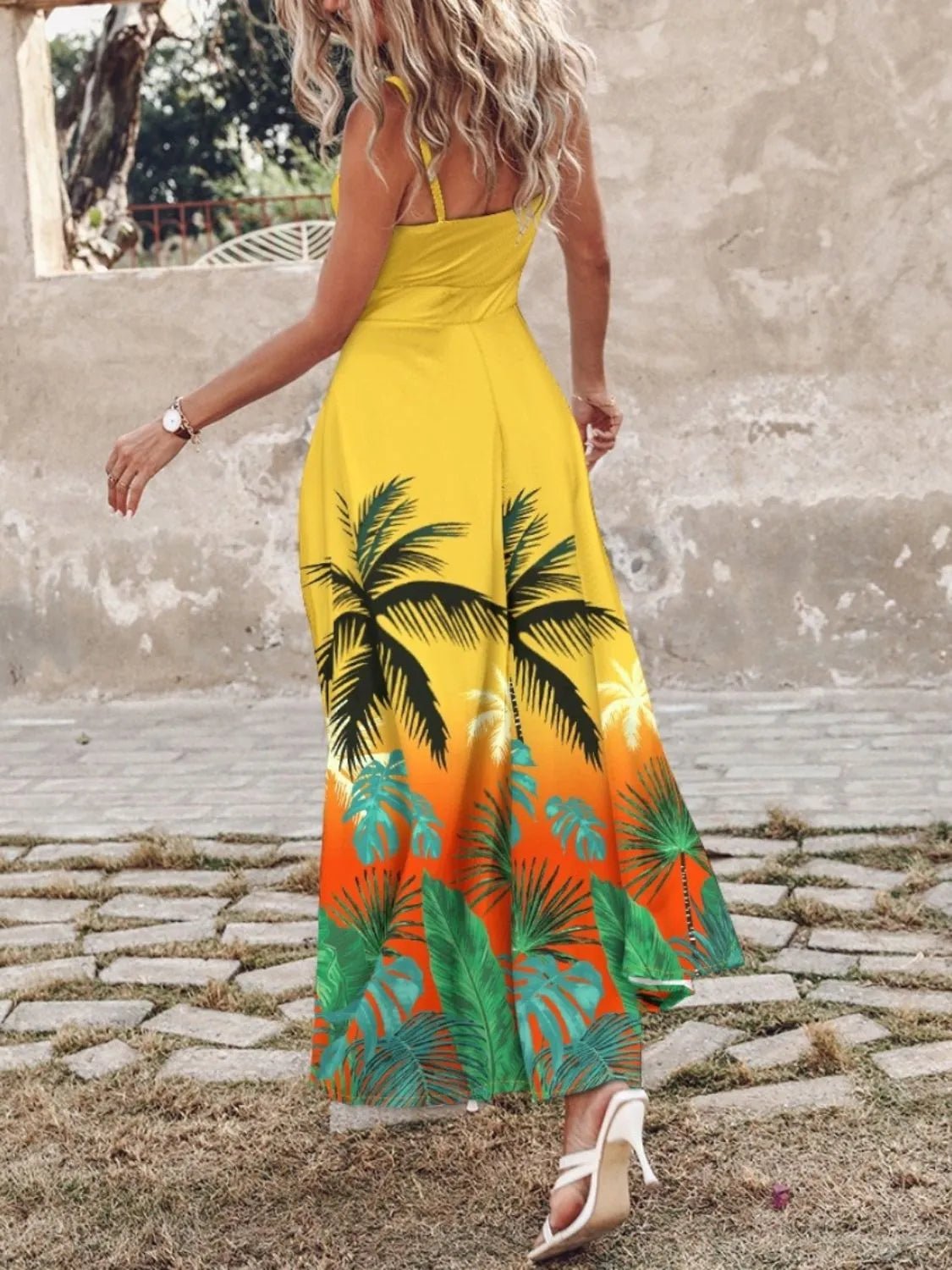 Feather Print Spaghetti Strap Split Dress - TNT Dress Co.