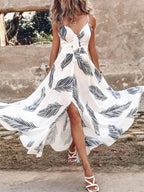 Feather Print Spaghetti Strap Split Dress - TNT Dress Co.