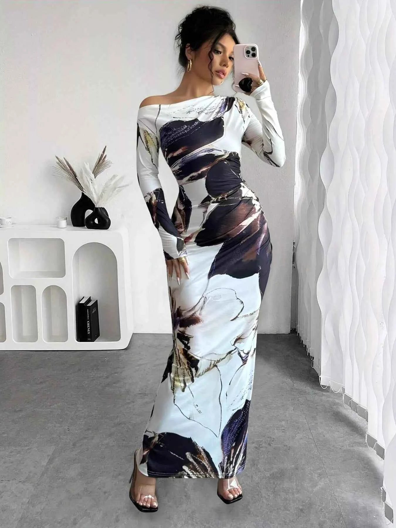One Shoulder Long Sleeve Dress