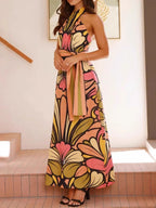Printed Halter Neck Maxi Cami Dress - TNT Dress Co.