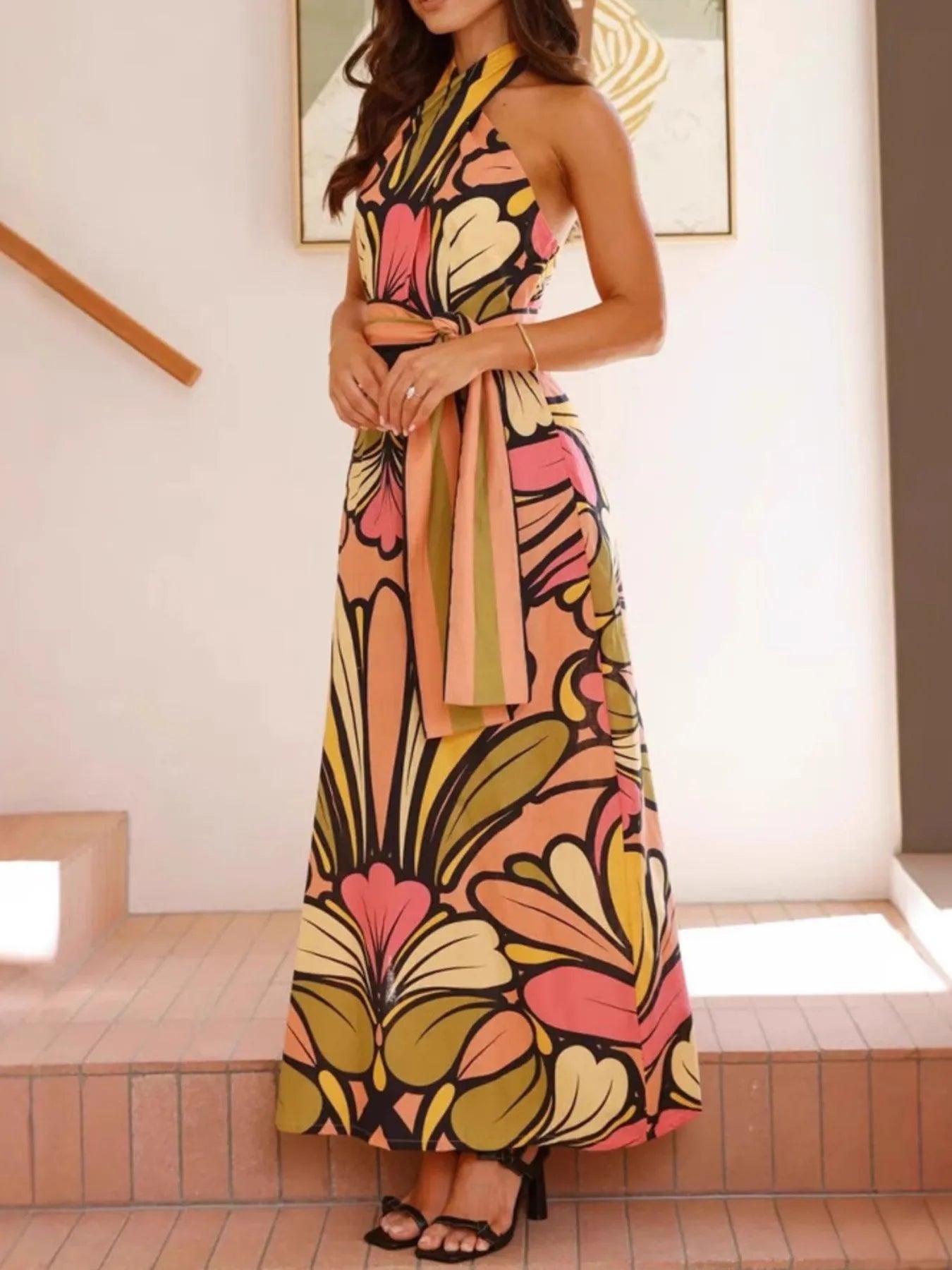 Printed Halter Neck Maxi Cami Dress - TNT Dress Co.