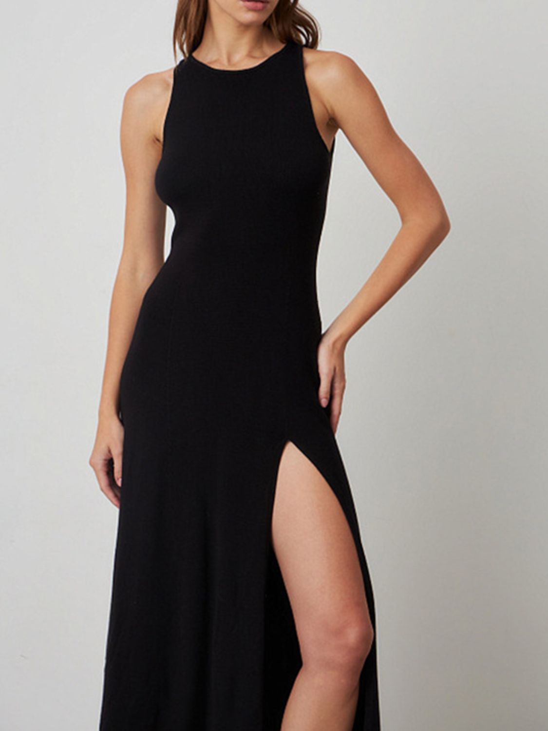 Round Neck Sleeveless Dress with Side Slit - TNT Dress Co.