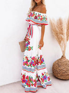 Floral Off Shoulder Ruffle Maxi Dress - TNT Dress Co.