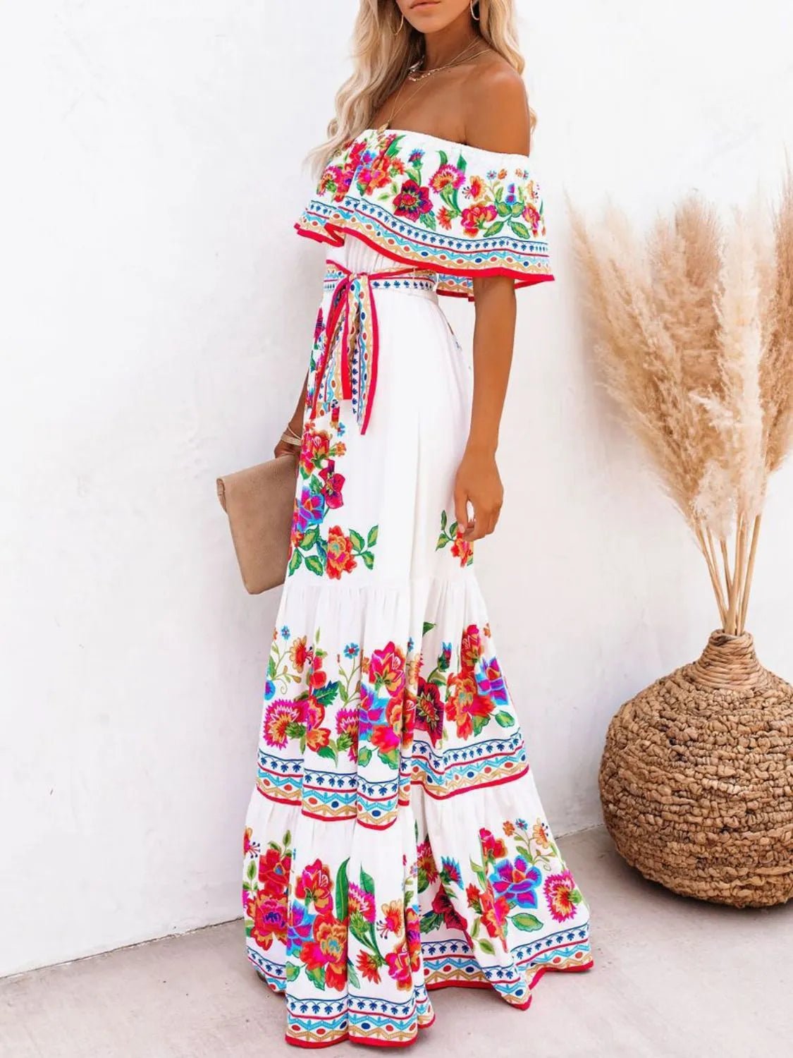 Floral Off Shoulder Ruffle Maxi Dress - TNT Dress Co.