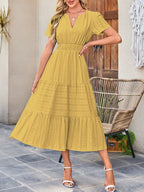 Tiered Notched Short Sleeve Dress - TNT Dress Co.