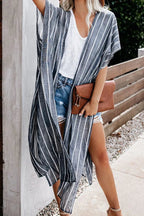 Striped Open Front Longline Cover Up - TNT Dress Co.