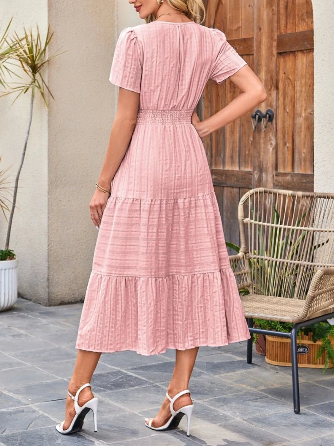 Tiered Notched Short Sleeve Dress - TNT Dress Co.