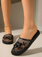 Mesh Floral Embroidered Slide Sandals - The Nicole - Tayan Dress Co.