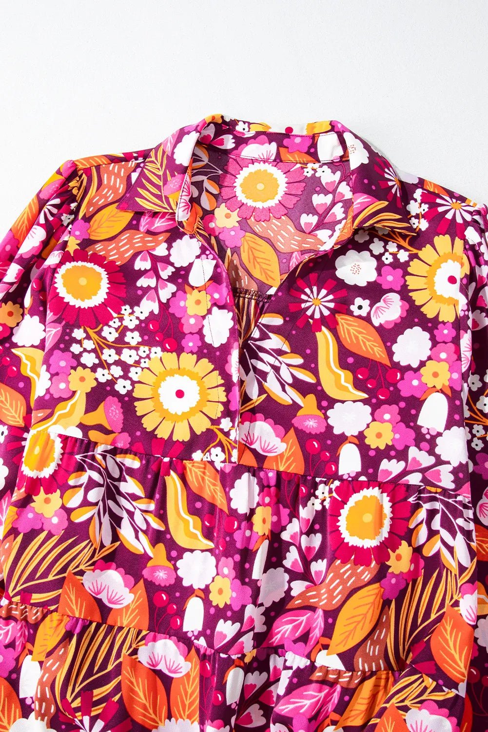 Printed Johnny Collar Long Sleeve Midi Dress - TNT Dress Co.