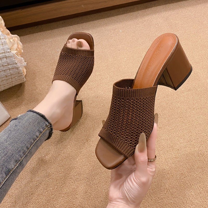 Chunky Block Heel Knit Sandals - TNT Dress Co.
