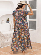 Plus Size Ruffled Cap Sleeve Printed Dress - TNT Dress Co.