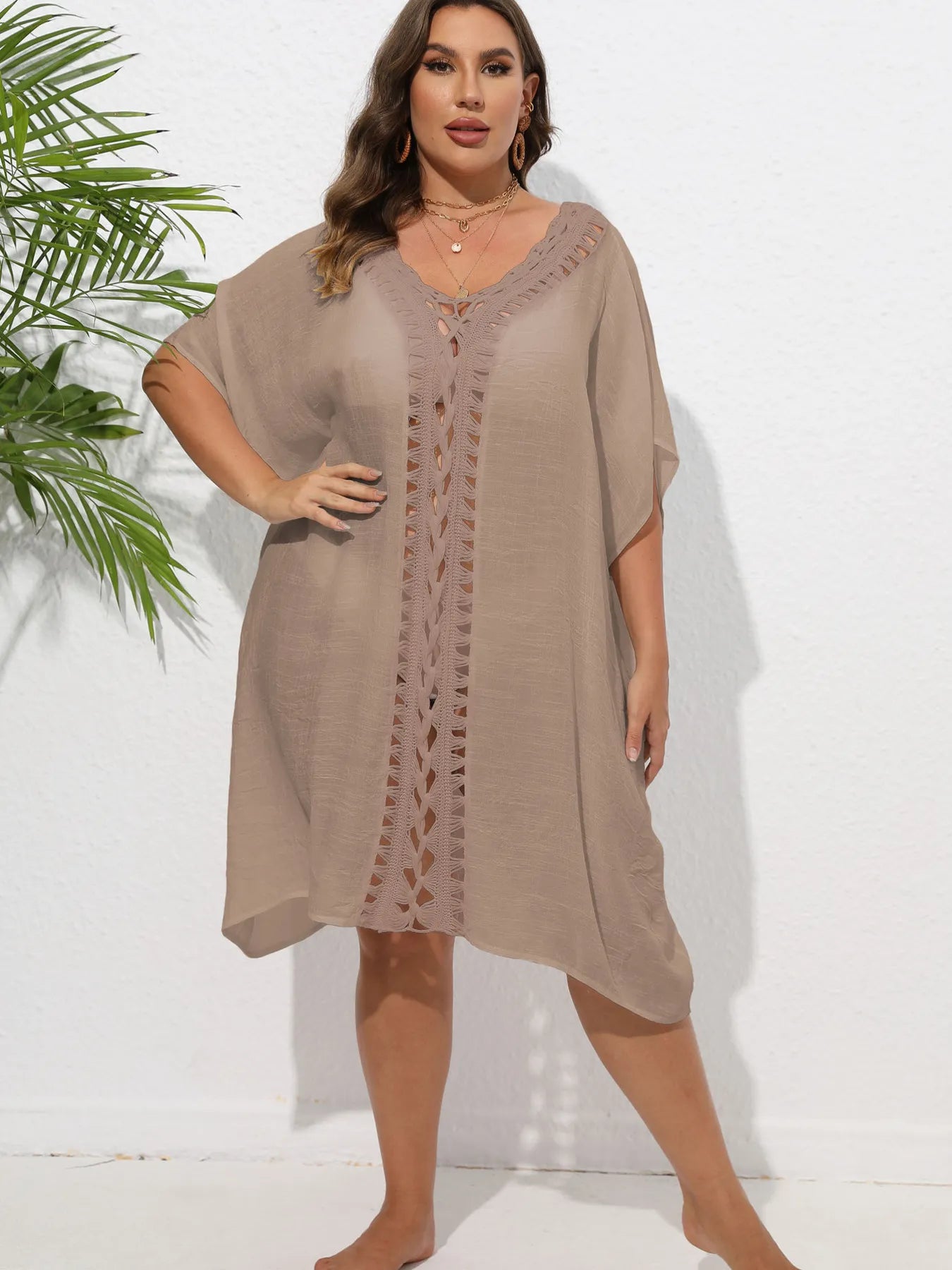 Crochet Trim V - Neck Beach Cover Up Dress - TNT Dress Co.