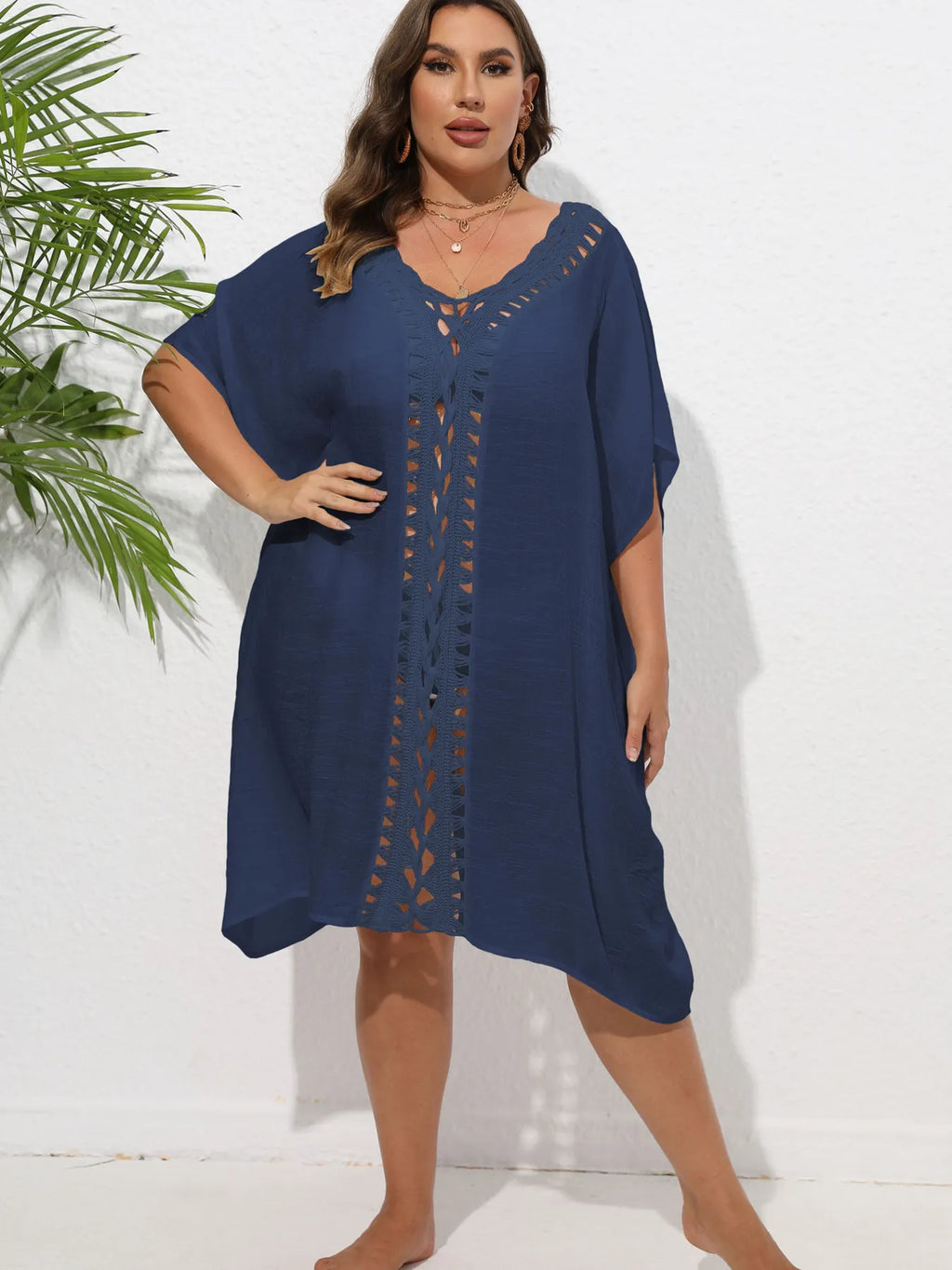 Crochet Trim V - Neck Beach Cover Up Dress - TNT Dress Co.